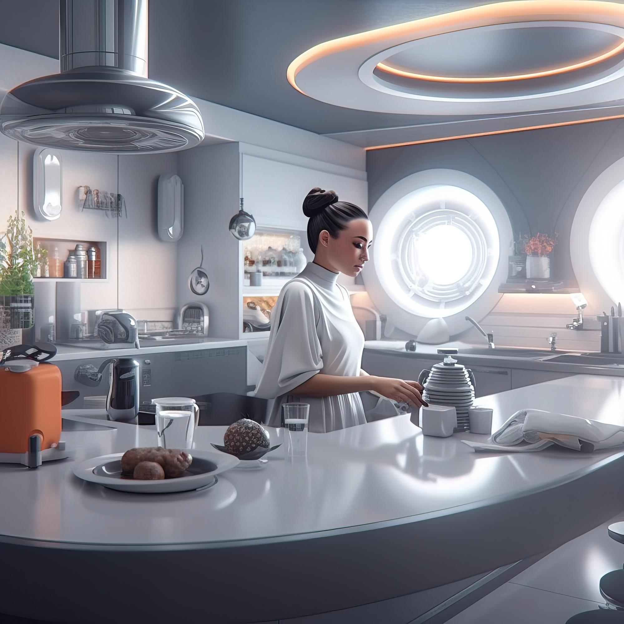 A professional chef using a futuristic kitchen station